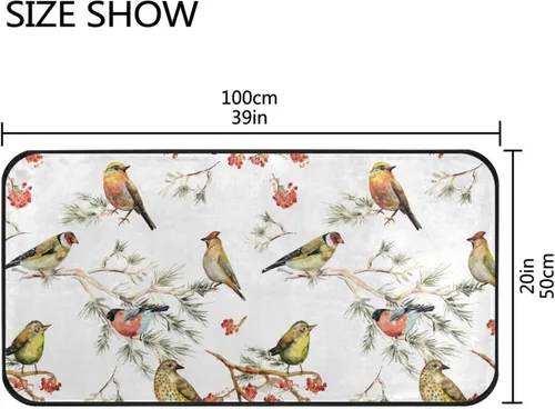 Miniatura 3 de Gredecor Alfombra de cocina de abeto de invierno, diseño de pájaros, antifatiga, Navidad, invierno, Navidad, decorativo, antideslizante, lavable