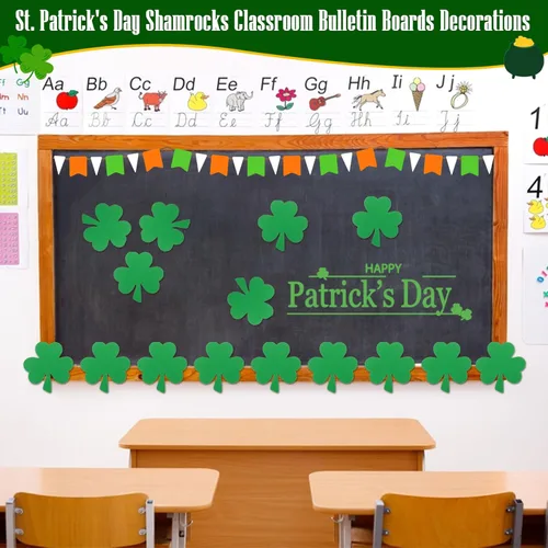 Miniatura 6 de MixTeach 200 recortes de trébol del día de San Patricio de 4 pulgadas con forma de trébol de papel verde de 3 hojas troqueladas para fiesta
