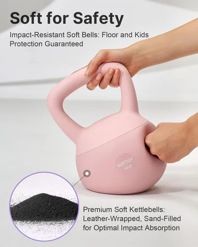 Miniatura 2 de YOTTOY Pesa rusa suave, pesas rusas con agarre antideslizante para entrenamientos en casa, juego de pesas rusas fuerza y seguridad garantizadas Rosa