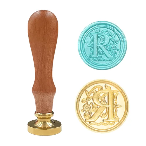 Miniatura 19 de Sello de cera medieval tradicional del alfabeto inicial, cabeza de latón, mango de madera, sellos de letras para tarjeta/sobre/regalo - (Letra W)