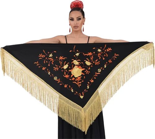 Miniatura 8 de Mantón Manila para baile flamenco. tamaño medio 63X31 pulgadas