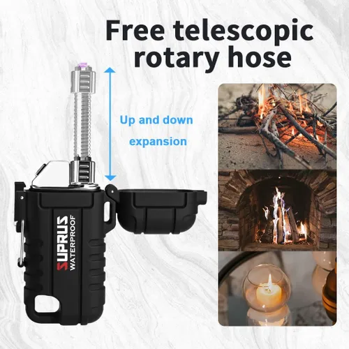 Miniatura 4 de SUPRUS Encendedor impermeable a prueba de viento Encendedor de arco Encendedor de plasma Encendedores recargables USB-C con cuello expandible y Negro