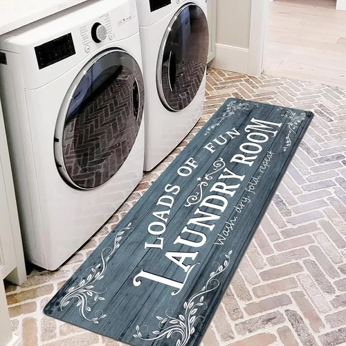Miniatura 3 de Lansny Alfombra de lavandería de 20 x 60 pulgadas, antideslizante, impermeable, para decoración de cuarto de servicio, lavable, alfombra de Verde