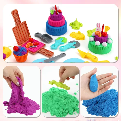 Miniatura 6 de YIDESTARS Kit de juego sensorial: juguete de arte de arena y helado, 4 libras de arena colorida, moldes, herramientas, caja de arena con tapa