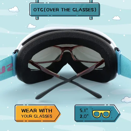 Miniatura 4 de Supertrip Gafas de esquí para niños, gafas de snowboard antivaho para niños y niñas de 5 a 15 años Marco blanco azul (Vlt 28%)