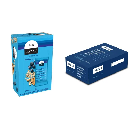 RXBAR A.M. Barras de proteína, arándano, caja de 23.2 onzas (12 barras) + barras de proteína RXBAR 0.42 oz de proteína, arándano, caja de 22 onzas