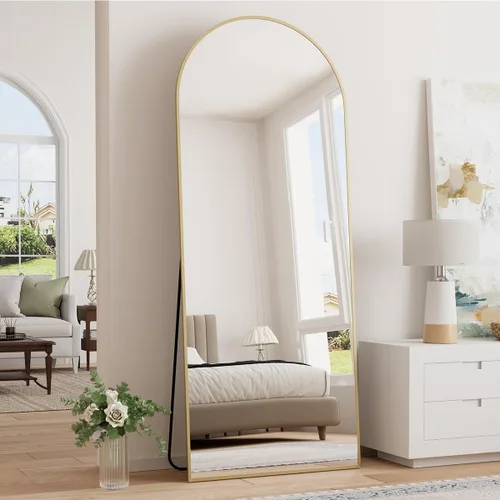 Miniatura 32 de Prywot Espejo arqueado de cuerpo completo, 70"x26" Espejo de pie independiente, Espejos modernos de cuerpo completo con soporte, Espejos de pared