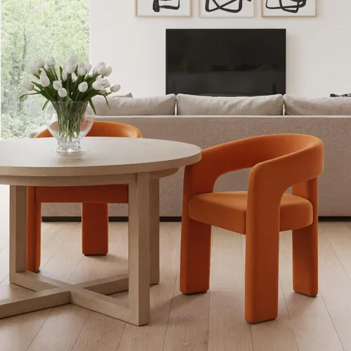 Miniatura 8 de HNY Silla moderna de cocina y comedor de estilo barril, silla de acento tapizada en cuero sintético PU con brazo, silla de lado de 47 cm de ancho