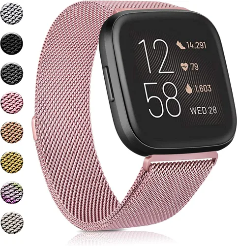 Miniatura 11 de Amzpas - Bandas compatibles con Fitbit Versa 2 / Fitbit Versa SE/Fitbit Versa Lite/Fitbit Versa, correas de malla de acero inoxidable transpirable
