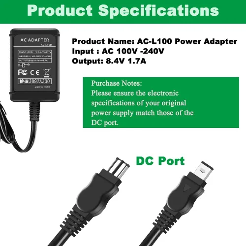 Miniatura 4 de AC-L100 para Sony Handycam Camcorder Charger, compatible con CCD TRV108 TRV308 TRV318 y DCR-TRV460, etc., repuesto para adaptador de corriente