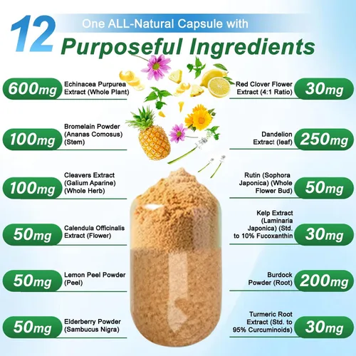 Miniatura 5 de Suplementos de drenaje linfático de 1540 mg, suplemento de apoyo del sistema linfático para mujeres y hombres con diente de león, cuchillas