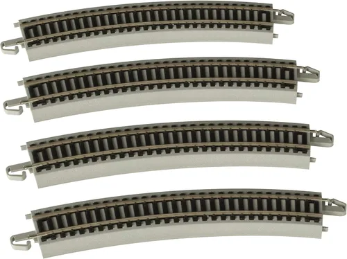 Bachmann Trains - Pista E-Z a presión 22" RADIUS CURVED PISTA (4tarjeta) - Riel Níquel plateado con plataforma gris - Escala HO