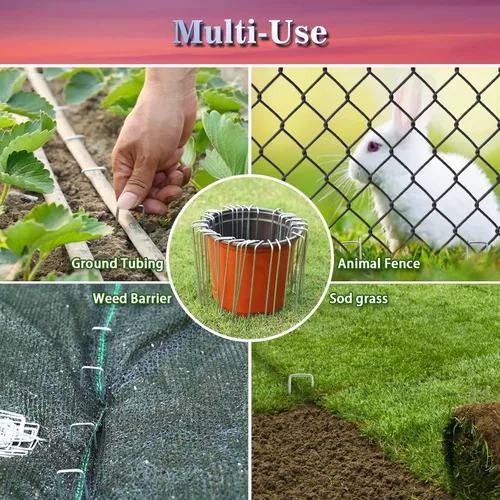 Miniatura 5 de Gtongoko Paquete de 120 grapas galvanizadas para paisaje, estacas para cubierta de plantas, 6 pulgadas, calibre 11, estacas de valla, estacas