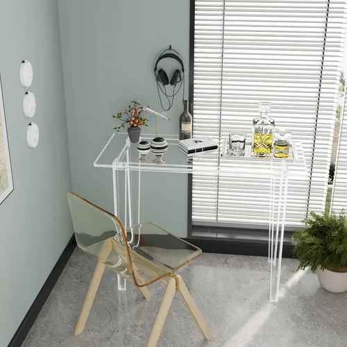 Miniatura 2 de Escritorio acrílico, mesa de acrílico y escritorio transparente, mesa de estudio moderna para oficina en casa, consola multiusos de superficie