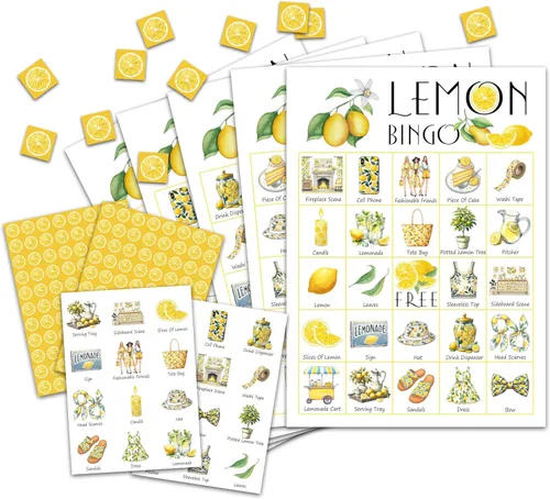 Lemon Bingo - Juego de despedida de soltera y baby shower para 24 jugadores Limón