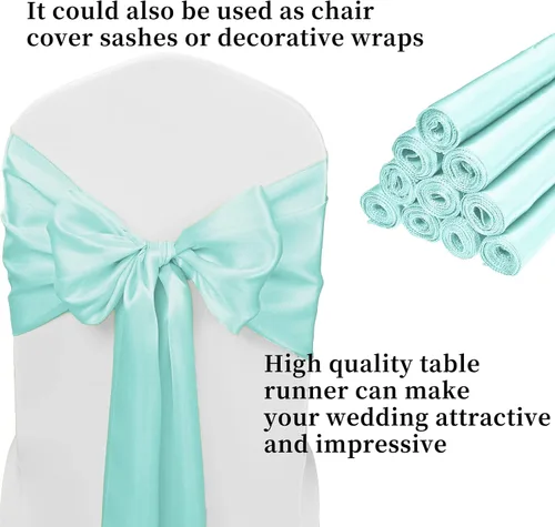 Miniatura 3 de Pack de 10 caminos de mesa de satén premium Aqua de 12 x 108 pulgadas de largo para bodas, caminos de mesa para decoraciones de fiestas