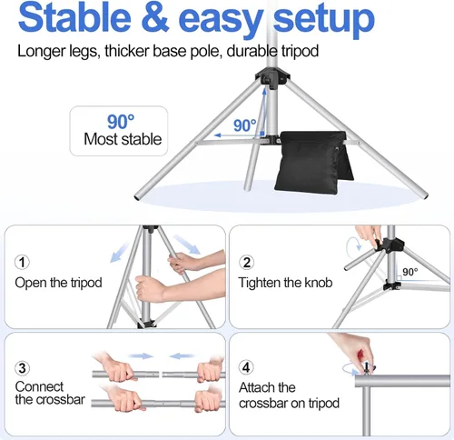 Miniatura 5 de EMART - Soporte para telón de fondo de 10 x 7 pies (ancho x alto) para estudio fotográfico, kit de soporte de fondo ajustable con 2 barras Plateado
