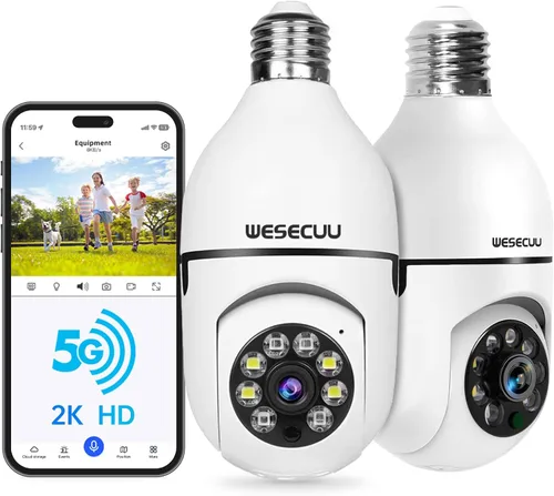 WESECUU - Cámara de seguridad de foco - WiFi 5G y 2.4GHz 2K, cámaras de seguridad inalámbricas para exteriores con detección de movimiento y alarma,