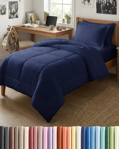 Miniatura 64 de Juego de edredón individual – Juego de ropa de cama en una bolsa de 5 piezas tamaño Queen – Edredón alternativo al plumón, sábana encimera, sábana