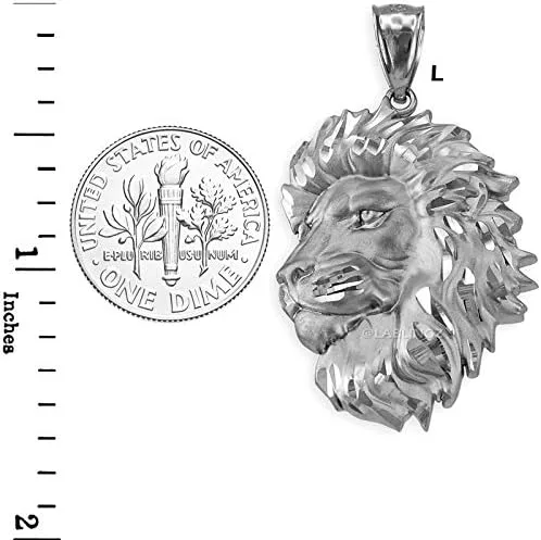 Miniatura 2 de Colgante de oro blanco de 14 quilates con cabeza de león de satén DC Leo (SL)
