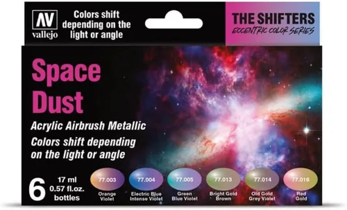 Vallejo - The Shifters Space Dust | Set de 6 colores acrílicos metálicos para aerógrafo | Ideal para pintar figuras de fantasía y juegos de guerra |