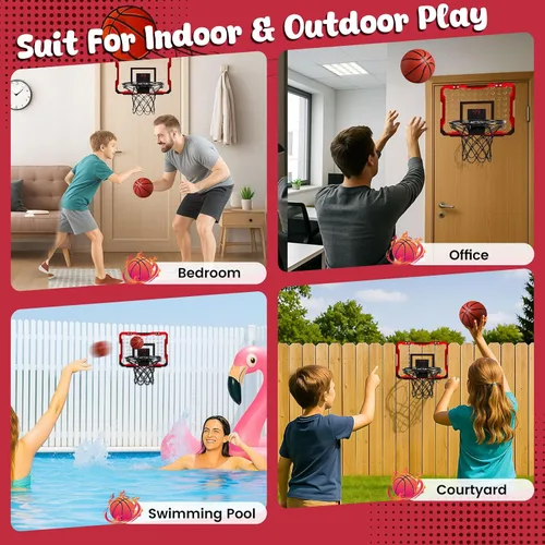 Miniatura 7 de Aro de Baloncesto Interior Mini de LovesTown para Niños, para Niños y Niñas de 4 a 12 Años, Aro Sobre Puerta con Luces LED y Marcador Electrónico, 4