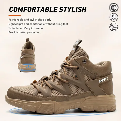 Miniatura 6 de Zapatos de punta de acero para hombres y mujeres, zapatos de trabajo indestructibles, ligeros, cómodos, de seguridad, antideslizantes, zapatos