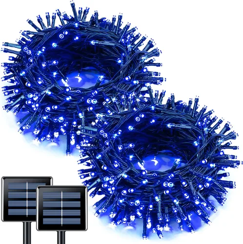 Miniatura 33 de JMEXSUSS 600 luces LED solares azules de Navidad, 206.7 pies, luces azules de Navidad al aire libre, impermeables, 8 modos de luz solar al aire