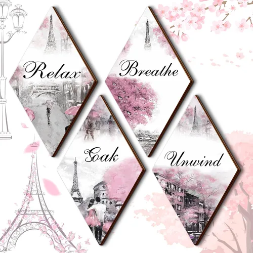 Miniatura 8 de Gerrii 3 Piezas de Decoración de Baño Rosa y Gris Decoración de París Relajarse Remojarse Desconectar Respirar Arte de Pared de Granja Baño Boda