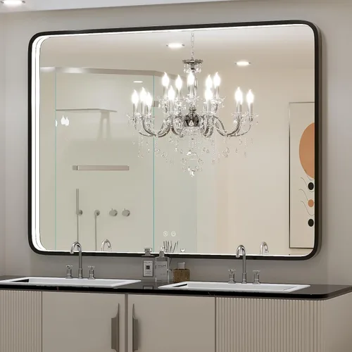 Miniatura 13 de Espejo de baño LED de 20 x 28 pulgadas con luces, marco de metal negro, espejo de tocador iluminado para pared, espejo LED regulable de 3000 K/4500