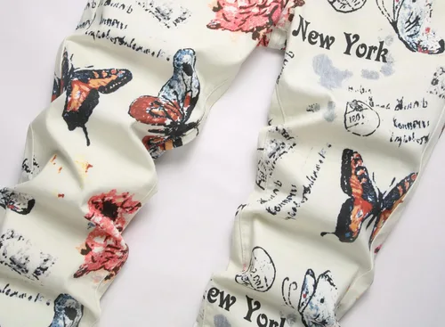 Miniatura 148 de Baylvn - Pantalones de mezclilla entallados y estampados para hombre con corte recto