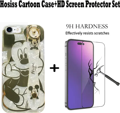 Miniatura 2 de Funda de dibujos animados para iPhone 7/8/SE de 4.7" con protector de pantalla HD, Mickey Mouse con correa de muñeca, soporte, cadena de metal