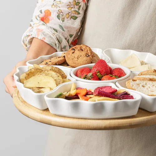 Miniatura 7 de DOWAN Bandeja y platos giratorios de 360°, cuencos divididos de 12 pulgadas para fiestas, decoración de cocina, platos extraíbles para papas fritas