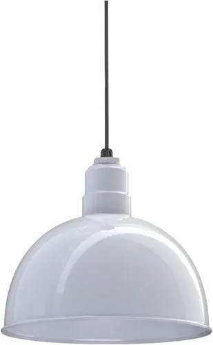 Miniatura 76 de Steel Lighting Co. Colgante de cuenco rosa Lámpara montada en el techo Cúpula de 15 pulgadas vástago de 12 pulgadas Estilo granero de acero