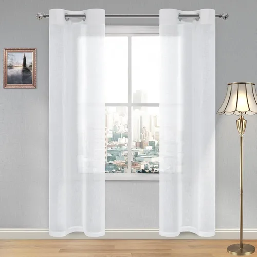 Miniatura 18 de DWCN Cortinas traslúcidas color verde frijol para sala de estar y dormitorio - Cortinas voile con aspecto de lino sintético con ojales en la parte