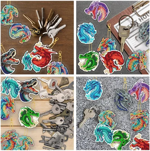 Miniatura 7 de Kit de 12 piezas de llaveros de dragón de diamante DIY, llaveros de diamante de dragón lindos para principiantes, adultos, suministros de arte