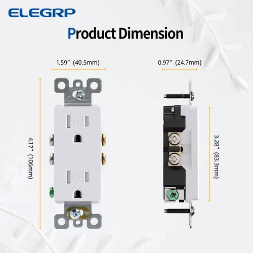 Miniatura 6 de ELEGRP Toma de corriente decorativa de pared, resistente a manipulaciones, 15 amperios, enchufe eléctrico de pared estándar, grado residencial