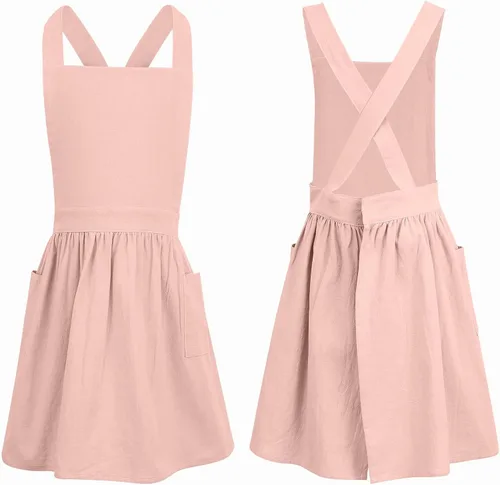 Miniatura 11 de Delantal con o sin pechera para niños, Delantal con espalda cruzada, Delantales con babero estilo japonés Ropa para el hogar Beige