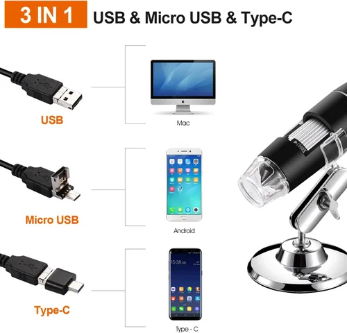 Miniatura 2 de Microscopio USB para Android/PC, microscopio digital de aumento 40-1000X, endoscopio de cámara con 8 luces LED ajustables