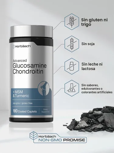 Miniatura 5 de Horbäach Glucosamina Condroitina Más MSM y Cúrcuma 180 Cápsulas Recubiertas Suplemento Sin OGM, Sin Gluten Suplemento sin OMG, sin gluten