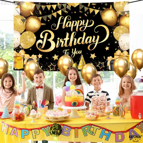 Miniatura 8 de KatchOn, Cartel de feliz cumpleaños negro y dorado – Xtragrande de 72 x 44 pulgadas Decoraciones de cumpleaños para mujeres, hombres, niños