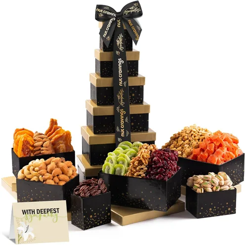 Miniatura 8 de NUT CRAVINGS - Cesta de regalo de frutas secas y nueces mixtas, torre roja + cinta de corazón (12 surtidos), arreglo de alimentos, paquete