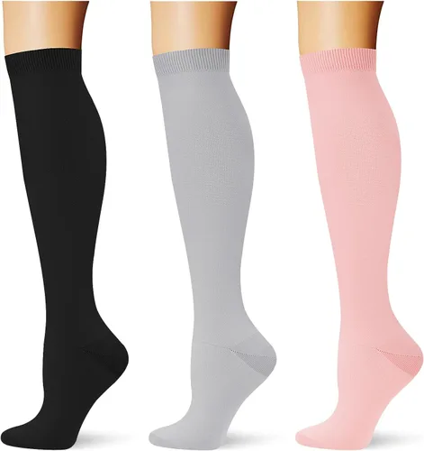 Miniatura 20 de (3 pares) Calcetines de compresión 20-30 mmHg, calcetines largos hasta la rodilla para mujeres y hombres, soporte atlético, para viajes y uso diario