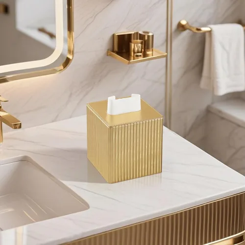 Miniatura 2 de Funda de Caja de Paños de Cuero PU Cuadrada, Soporte de Caja de Paños Rectangular con Cierre Magnético, Soporte de Paños Decorativo para Baño Dorado