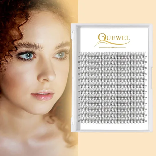 Miniatura 9 de QUEWEL Extensiones de pestañas postizas en racimo, 240 pestañas postizas individuales, rizo 10D-0.10D, de 0.630 pulgadas, sin nudos, suaves