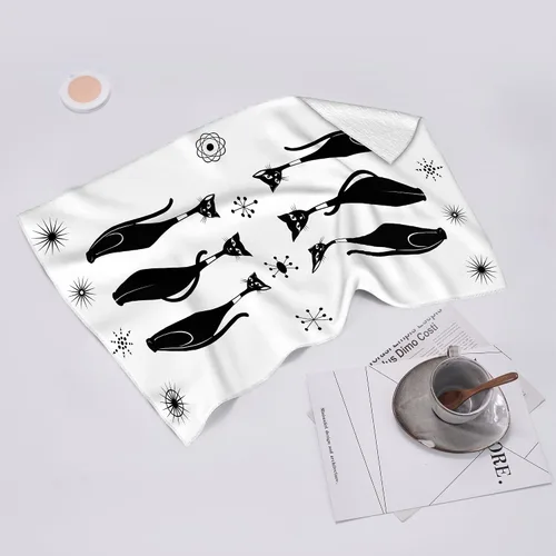 Miniatura 5 de Juego de paños de cocina decorativos estilo Mid Century Modern, lindos paños de cocina absorbentes con gato negro, paños de cocina, paños de mano