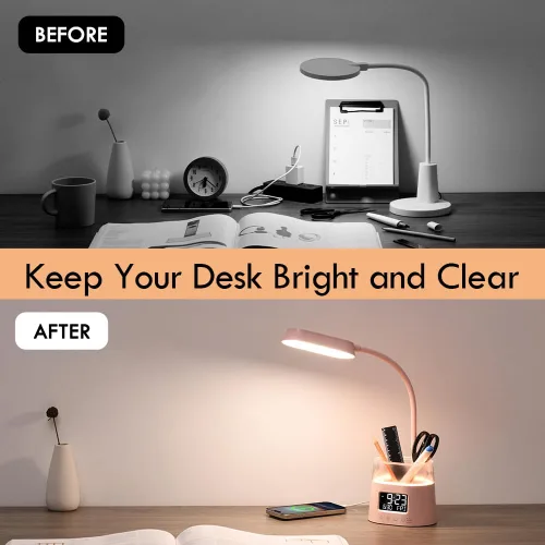 Miniatura 4 de WILIT Lámpara de escritorio LED para dormitorio universitario, lámpara de estudio para estudiantes con puerto de carga USB, soporte para bolígrafos