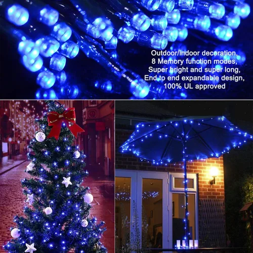 Miniatura 3 de Cadena de luces de Navidad para interiores – 220 LED de 82 ft, 8 modos de memoria, enchufe de extremo a extremo, impermeable decorativo para Azul
