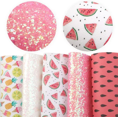 Miniatura 2 de Summer Fruits - Hoja de piel sintética de lichi, tela de cuero sintético surtido, 5 unidades de 8 x 13 pulgadas (7.9 in x 13.4 in) para hacer lazos