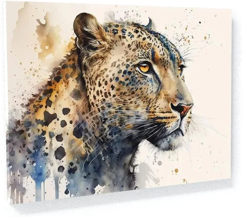 Miniatura 34 de Sense Canvas Arte en lienzo con retrato de leopardo verde 2 – Decoración del hogar para pared, póster grande 40 x 30 / 0.75 pulgadas